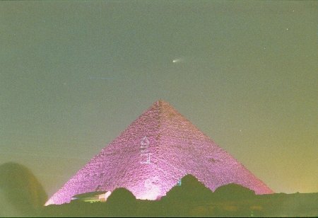 Hale-Bopp Comet Over Giza at Sound and Light Show - Copyright (c) 1997 Andrew Bayuk, All Rights Reserved