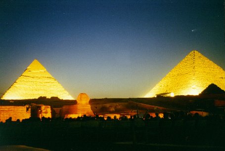 Guardian's Egypt - Hale Bopp Comet over the Pyramids at Giza - Copyright (c) 1997 - Andrew Bayuk, All Rights Reserved